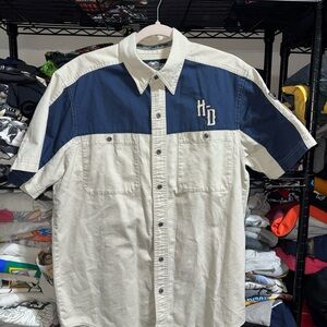 Y2K Harley Davidson Mechanic Embroidered Button Up Shirt Size Medium
